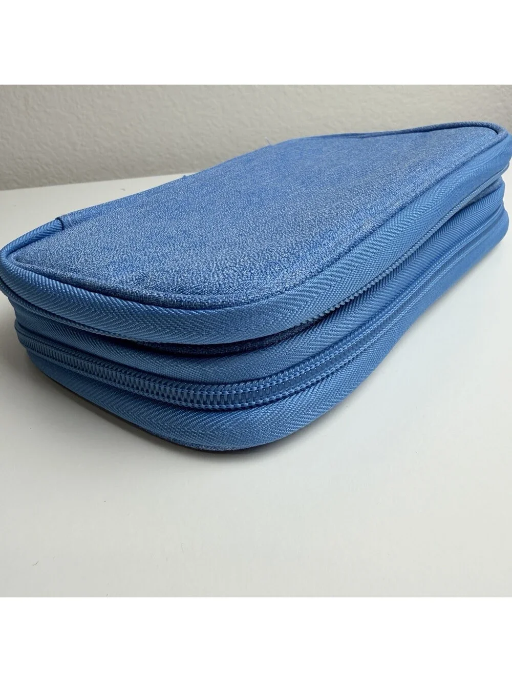 Blue Travel Electronics Organizer Case Double Layer Cable Charger Storage
